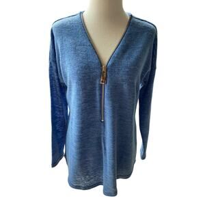 Soft Surroundings Blue Valentina Long Sleeve Zipper Textured Knit Top Size L